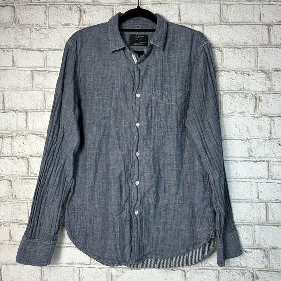Rag & Bone Blue Shirt Classic Fit 100% Cotton Long Sleeve Button Down Collared S - Picture 2 of 8